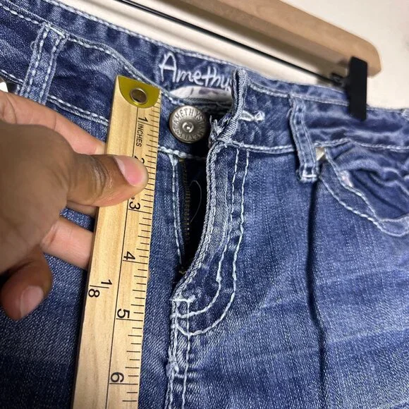 Y2K Amethyst Denim Jean Pant Women 11 Low Rise Slim Straight Fit Punk Distressed - Picture 8 of 15